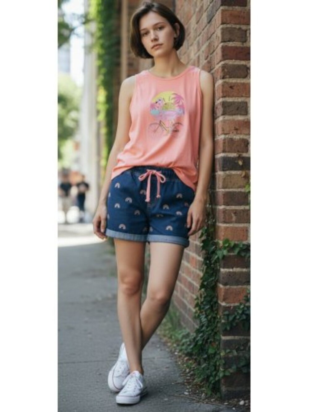 NWT Peach WONDER NATION Flamingo Tank VIGOSS Denim Shorts Girls 14-16